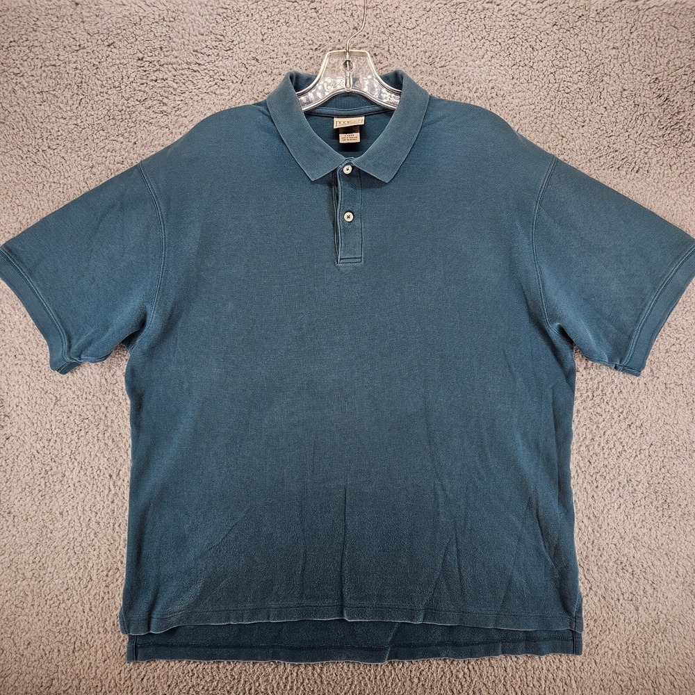 LL Bean Mens Large Regular Polo Shirt Short Sleeve Teal Blue Cotton Pique